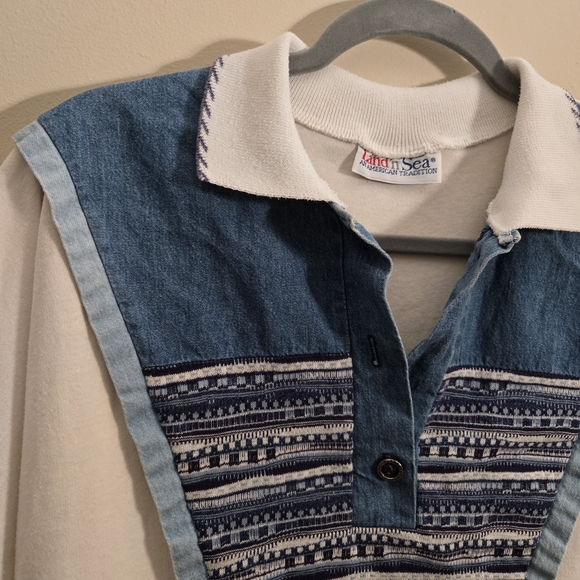 Lands' End Tops - Blue and White Patterned Polo Shirt